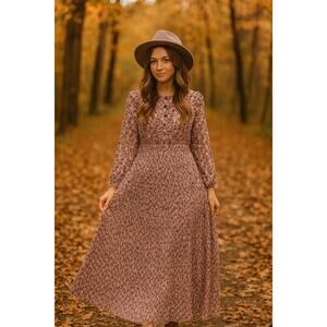 DMN by Demain Floral Long Sleeve Smocked Maxi Dress in Mauve Pink